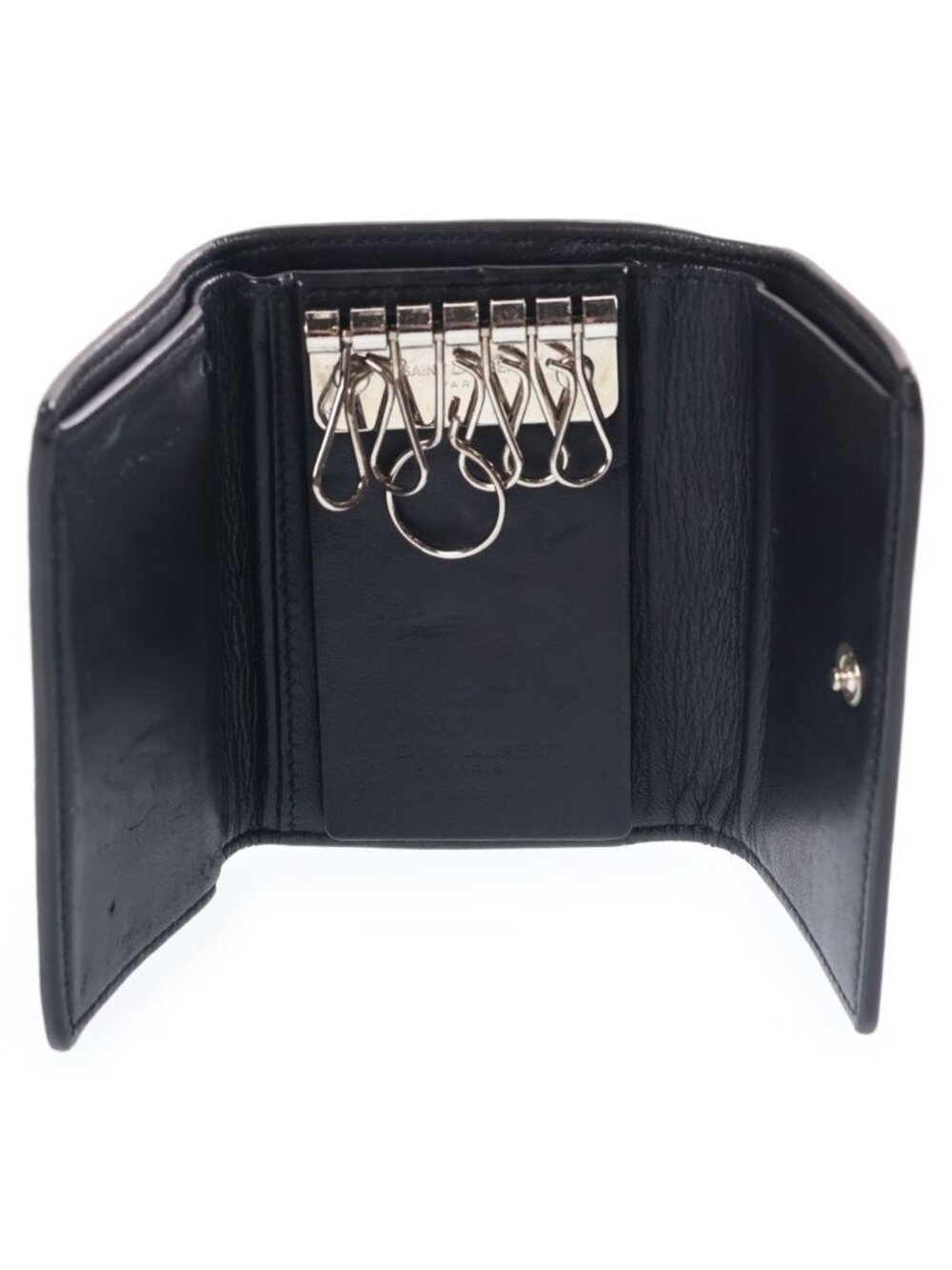 Saint Laurent Paris Croco Embossed Key Trifold Wallet Black - Picture 6 of 6